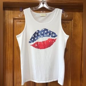 Bobbie Brooks Graphic Tank Top Shirt
Lips American Flag Stars Red White Blue USA